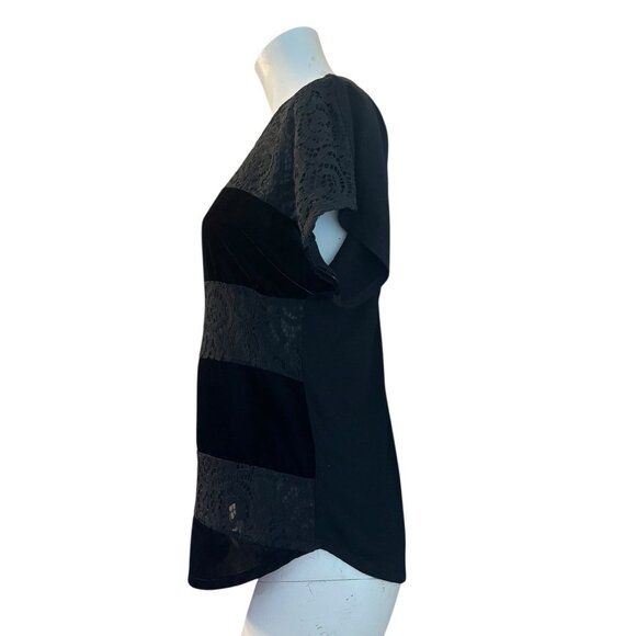 Anthropologie Women's Size S Dolan Lace Velvet Blouse Top Black Short Sleeve - Picture 3 of 7